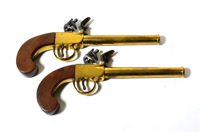 Lot 498 - A Pair of Modern Continental Non-working Copies of Flintlock Pistols, each with a brass cannon...