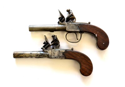 Lot 503 - A Late 18th Century Flintlock Pocket Pistol, the 6.3cm turn-off steel barrel with London proof...