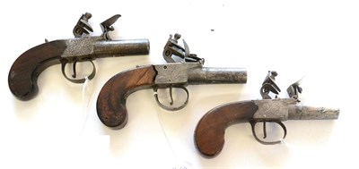 Lot 504 - Three 19th Century Flintlock Box Lock Pocket Pistols, each with 4.3cm turn-off steel barrel...