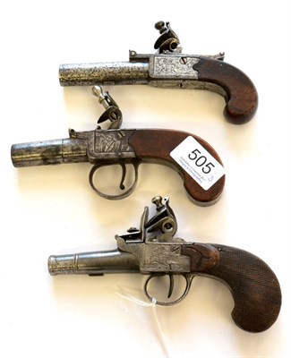 Lot 505 - A Late 18th Century Flintlock Pocket Pistol, the 4cm turn-off steel cannon barrel with London proof