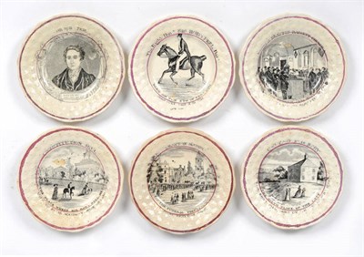 Lot 86 - A Set of Six Staffordshire Pottery Children's Plates, circa 1850, printed in black with scenes from