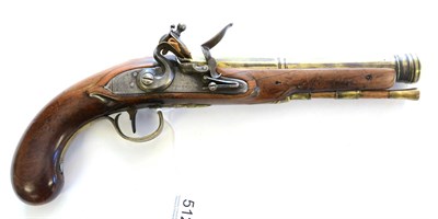 Lot 512 - A Late 18th Century Flintlock Travelling Pistol by Brummitt, the 20cm brass two stage cannon barrel