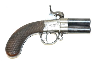 Lot 523 - A 19th Century Over and Under Double Barrel Percussion Pocket Pistol, the 4cm blued steel...