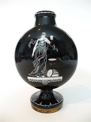 Lot 88 - A Staffordshire Black Glazed Pottery Moon Flask, circa 1870, painted in white enamel and gilt...