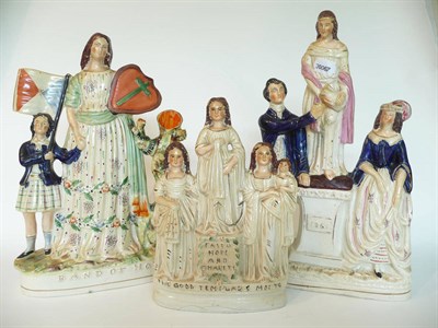 Lot 89 - A Staffordshire Pottery Spill Vase Figure Group "Band of Hope", 19th century, as a lady holding...