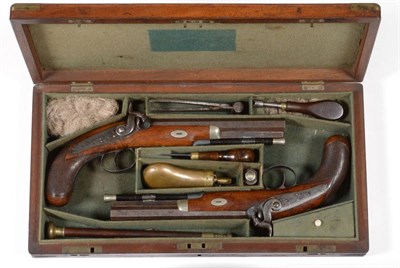 Lot 542 - A Pair of 19th Century Officer's 22 Bore Percussion Pistols, each with 18.5cm octagonal steel...