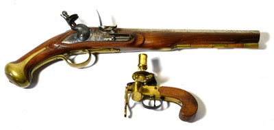 Lot 547 - A Non-working Copy of a Flintlock Dragoon Pistol, the lockplate stamped FARMER 1744, the walnut...