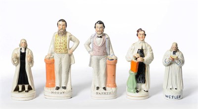 Lot 91 - A Pair of Staffordshire Pottery Figures of Sankey and Moody, 19th century, each standing beside...