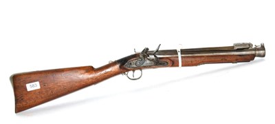 Lot 583 - An Early 19th Century Flintlock Musketoon, the 36cm steel swamped barrel surmounted by a hinged...