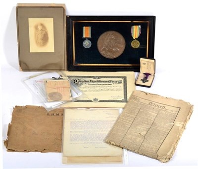 Lot 5 - A First World War Pair and Bronze Memorial Plaque, comprising British War Medal and Victory...