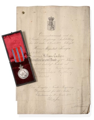 Lot 38 - A Rare Oscar II Royal Medal for Heroic Deeds (Life Saving), Second Class, in case of issue,...