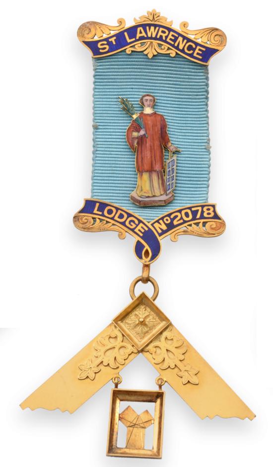 Lot 42 - An 18 Carat Gold and Enamel Masonic Past Master's Jewel, to St. Lawrence Lodge No.2078,...
