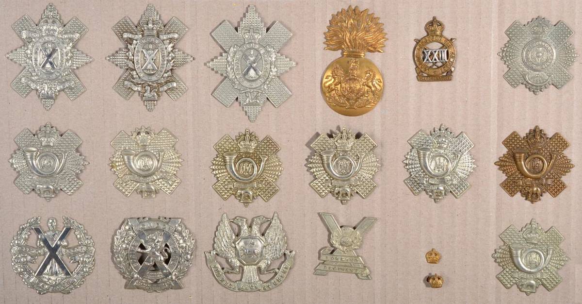 Lot 44 - A Collection of Sixteen Glengarry Badges, in white metal and brass, including The Black Watch...