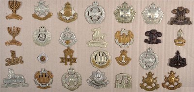 Lot 45 - A Collection of Twenty Eight Cap Badges, in brass, bimetal, white metal, bronze and economy...