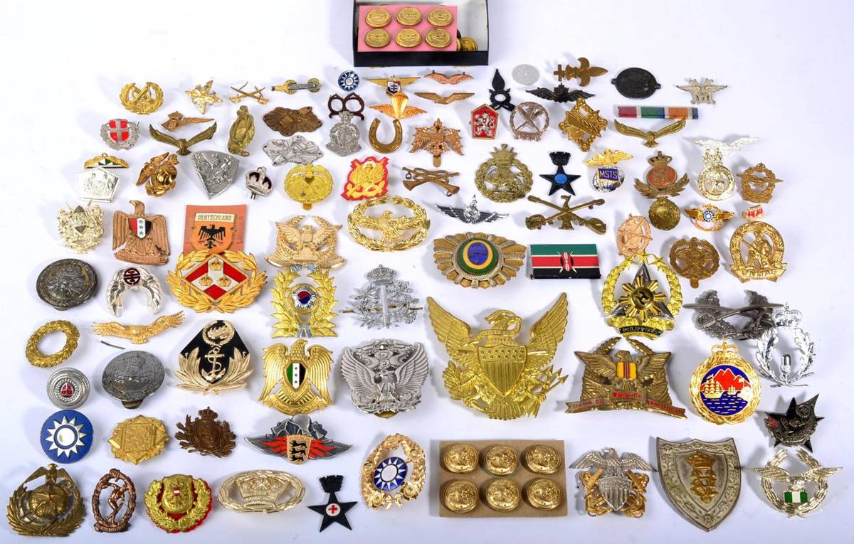 Lot 52 - A Collection of Approx. 90 Various World Cap Badges, including Philippines, Sierra Leone, South...