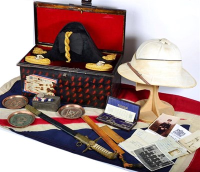 Lot 61 - Lieutentant James William Main D.S.C., Royal Navy:- his Second World black silk bicorn hat with...