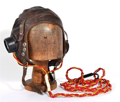 Lot 63 - A Second World War Air Ministry Leather 1st Pattern C Type Flying Helmet, with velvet lined...