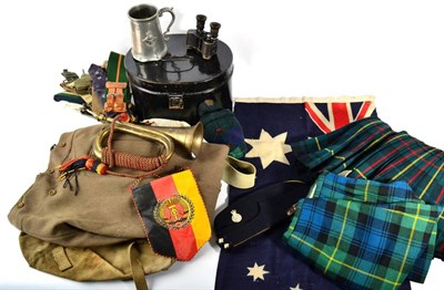 Lot 68 - A Quantity of Militaria, including two kilts, wool tartan socks,  canvas stable and other belts...