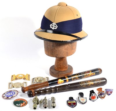 Lot 71 - A Collection of Police Memorabilia, comprising a Victorian turned and ebonised wood truncheon,...