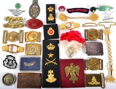 Lot 73 - Assorted Militaria and Related Items, comprising: eight belt buckles, including Royal...