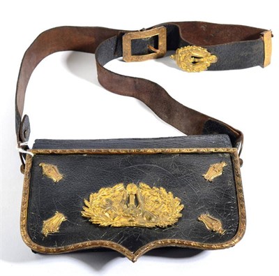 Lot 77 - An Early 19th Century Bandsman's Black Patent Leather Pouch, with gilt metal foliate stamped...