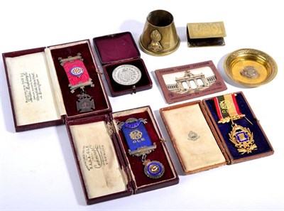 Lot 82 - Three RAOB Breast Jewels, two in silver gilt and enamel, one in bronze, in cases of issue;...