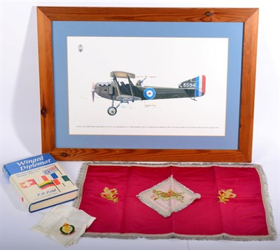 Lot 103 - Four Royal Flying Corps Related Items, comprising a silk embroidered handkerchief and a pink...