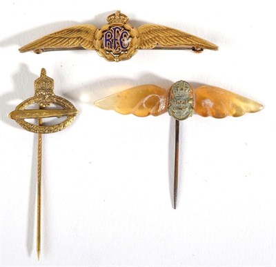 Lot 108 - A Royal Flying Corps 10 Karat Gold Sweetheart Brooch by Ryrie Bros., as a pair of wings...