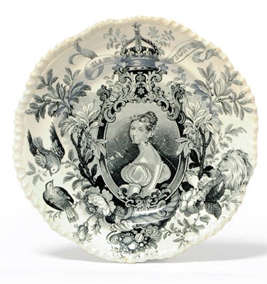 Lot 106 - A Staffordshire Pottery Queen Victoria Coronation Commemorative Plate, circa 1838, printed in black