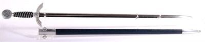Lot 157 - A German Third Reich Luftwaffe Sword, the 76cm double edge steel blade with narrow fuller for...
