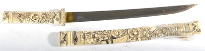 Lot 167 - A Late 19th Century Japanese Wakizashi,  the 29cm single edge steel blade with single piece...