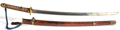 Lot 170 - A Japanese Second World War Katana, the 66.5cm steel blade with faint horizontal hamon, one...