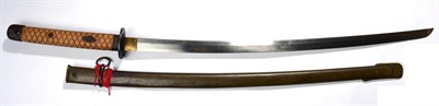 Lot 172 - A 1945 Japanese Katana, the 67cm machine made steel blade numbered 204079, with plain iron...