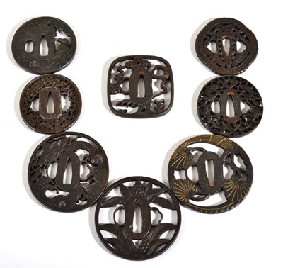 Lot 176 - A Collection of Eight 20th Century Japanese Iron Tsuba, each with bronzed finish, four pierced...