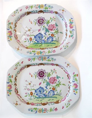 Lot 113 - Two Spode Stone China Meat Platters, circa 1820, printed and overpainted in bright enamels with...