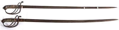 Lot 203 - Two Victorian 1821 Pattern Royal Artillery Officer's Swords, the 81cm and 82cm steel blades...