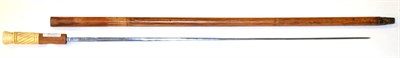 Lot 213 - A Late 19th Century Malacca Cane Swordstick, the blade stamped, ";Mole Birmingham";, the inner...