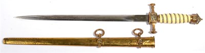 Lot 226 - An Imperial German Naval Dress Dagger, the 32 cm double-fullered damascus blade stamped maker's...