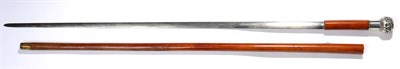 Lot 234 - A Late Victorian Malacca Swordstick, wiht 71.5cm double edge steel blade, the handle with...