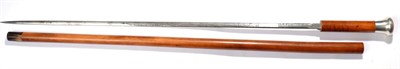 Lot 236 - A Victorian/Edwardian Malacca Swordstick, the 70.5cm tapering double edge steel blade etched...