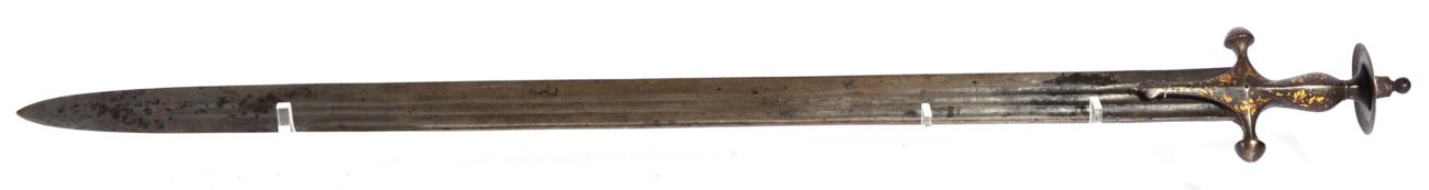 Lot 258 - A 19th Century Indian Talwar, the 81cm single edge broad steel blade with three narrow fullers, the