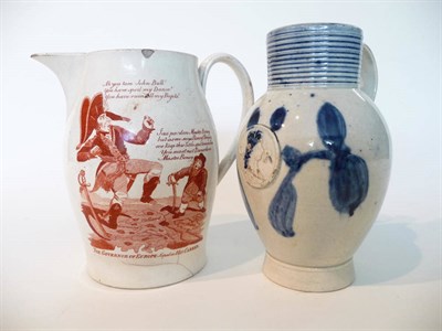 Lot 120 - A Pearlware Royal Commemorative Jug, late 18th century, with ribbed cylindrical neck over a...