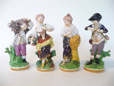Lot 125 - A Bloor Derby Porcelain Set of the French Seasons, circa 1830, Spring as a boy holding flowers,...