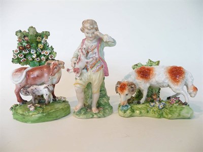Lot 126 - A Derby Porcelain Figure of a Ram, circa 1770, with red/brown markings, standing before a tree...