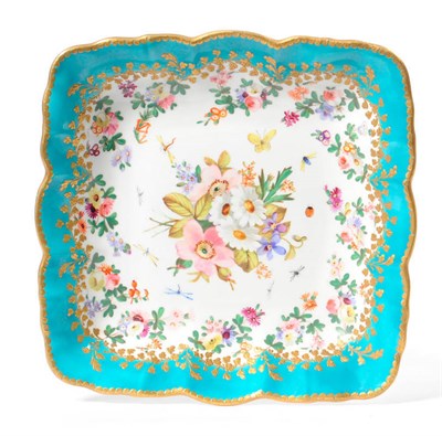 Lot 128 - A Nantgarw Porcelain Square Dessert Dish, circa 1820, painted in the manner of Morris, with a spray