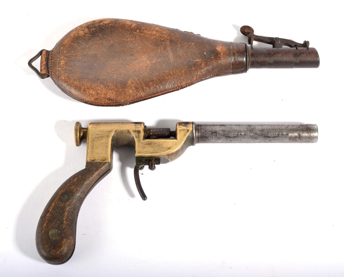 Lot 369 - A Greyhound Racing Starting Pistol, with 9cm steel barrel, brass frame, with sprung cap holder,...