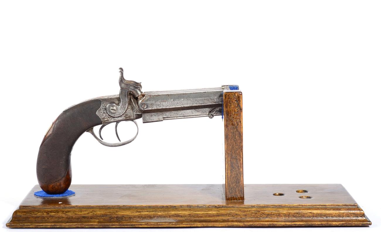 Lot 372 - A 19th Century Percussion Side by Side Double Barrel Pistol, the 9.5cm octagonal steel barrels with