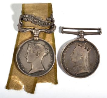 Lot 9 - An Afghanistan Medal, 1881, possibly renamed to 623 PTE. A.BOOTH. 59TH FOOT; a Crimea Medal,...