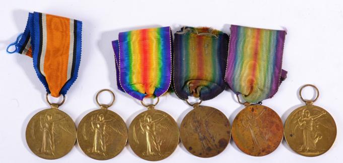 Lot 22 - Six First World War Victory Medals, awarded to:- 52521 DVR.H.PARKINSON. R.E.; 193796...