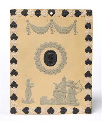 Lot 137 - A Staffordshire Four Colour Jasperware Rectangular Plaque, circa 1780, with a black portrait...